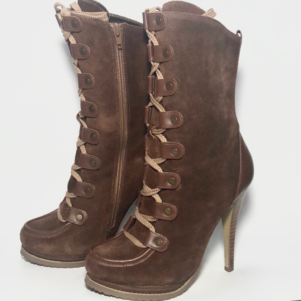 Charles David Laced High Heel Boots Size 8